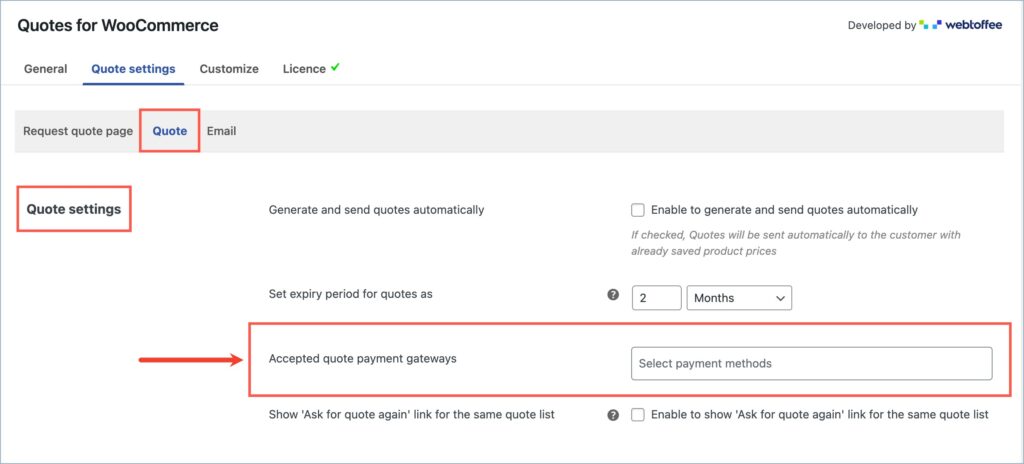 Option to add payment gateways to quote