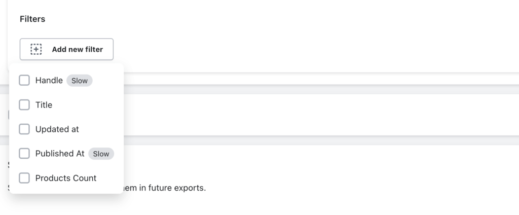 Add filters for exporting data