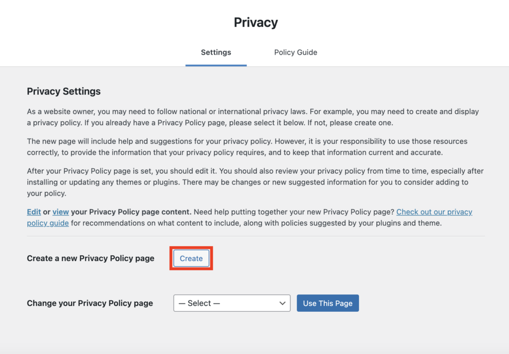 Create a new privacy policy
