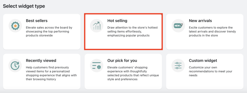 Select Hot selling widget type