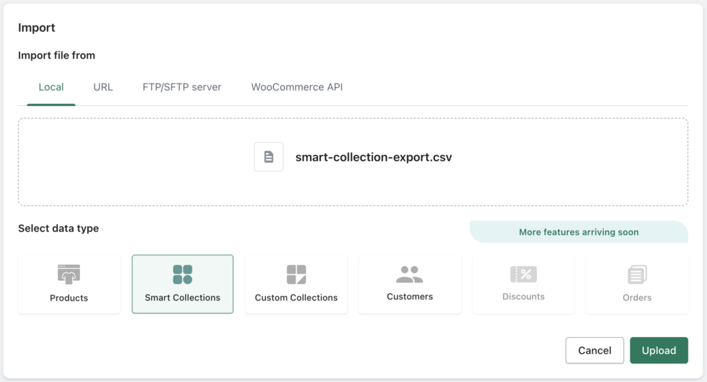 Upload the collections data