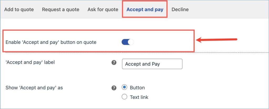 Enabling Accept and pay button on quotes