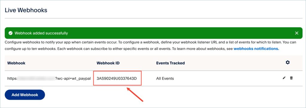 Webhook ID obtained upon adding the webhook