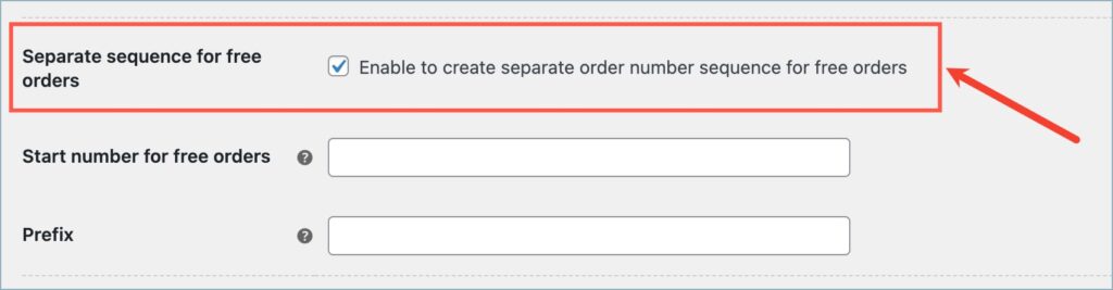 Option to set a separate sequence for free orders
