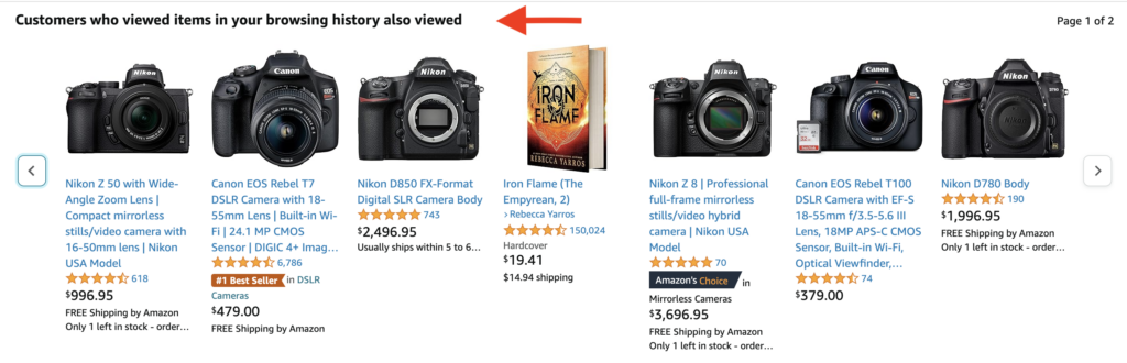 Screenshot of Amazon's 'Also Viewed' product suggestion example