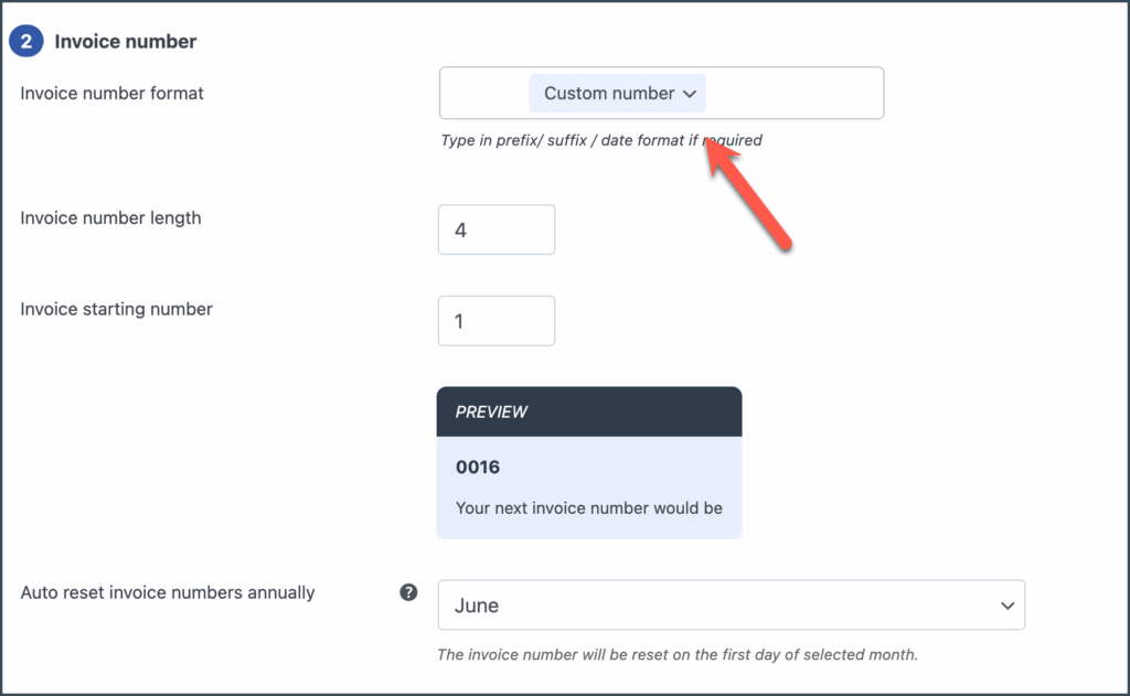 Custom numbers for invoices