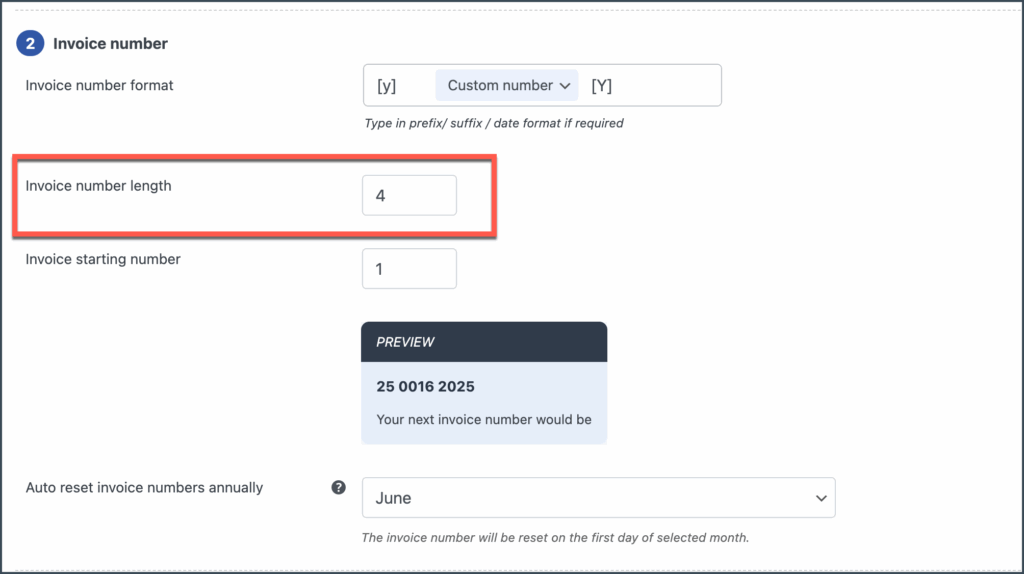 Invoice number length