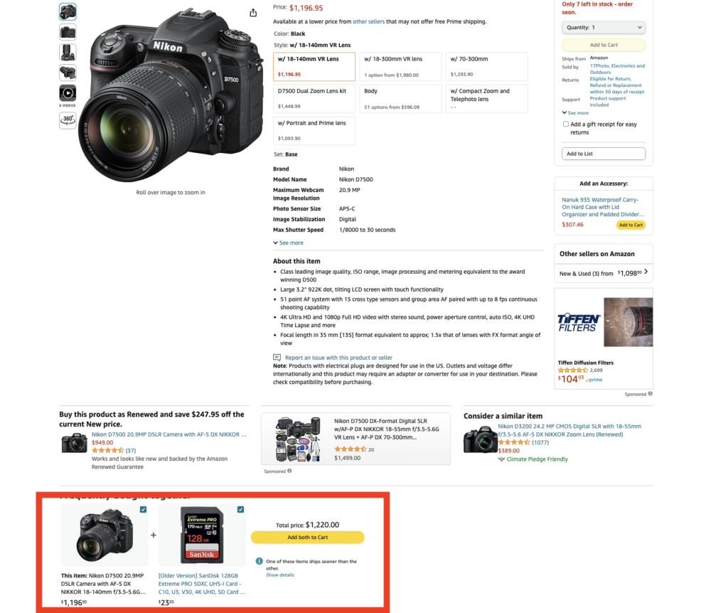 Screenshot of Amazon's product bundling example.