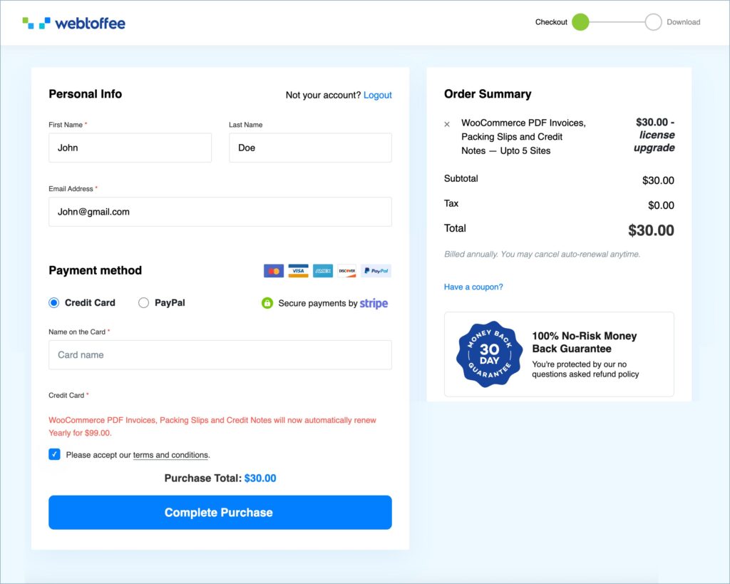 Checkout page