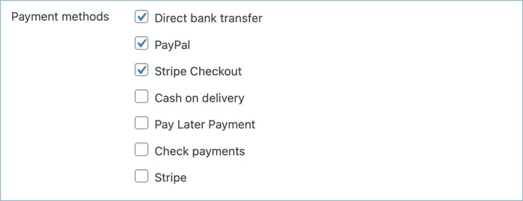Payment methods filter