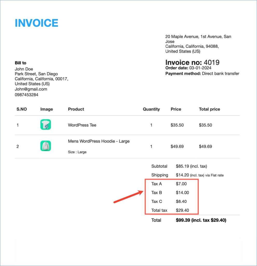 Sample Invoice with tax