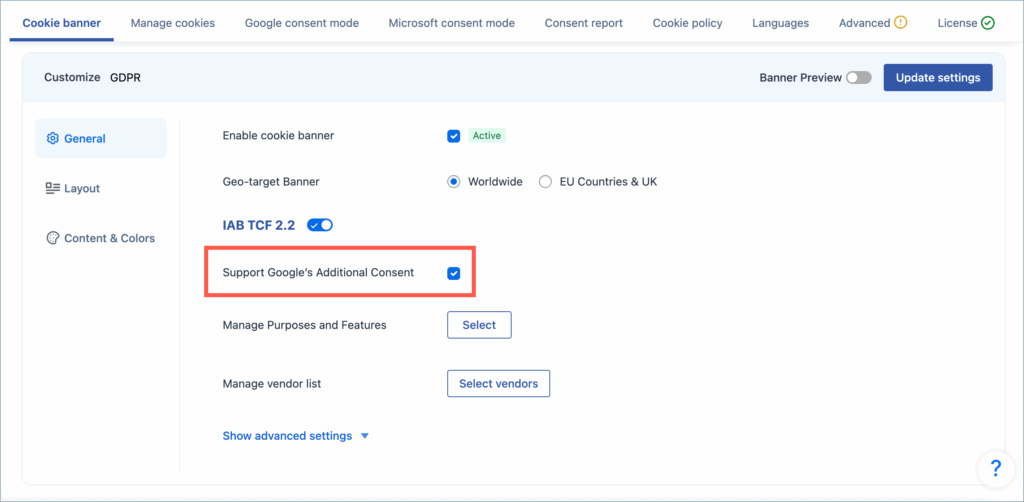 Enable Google Additional Consent