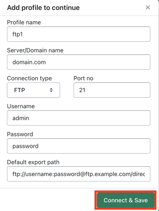 Connect FTP profile