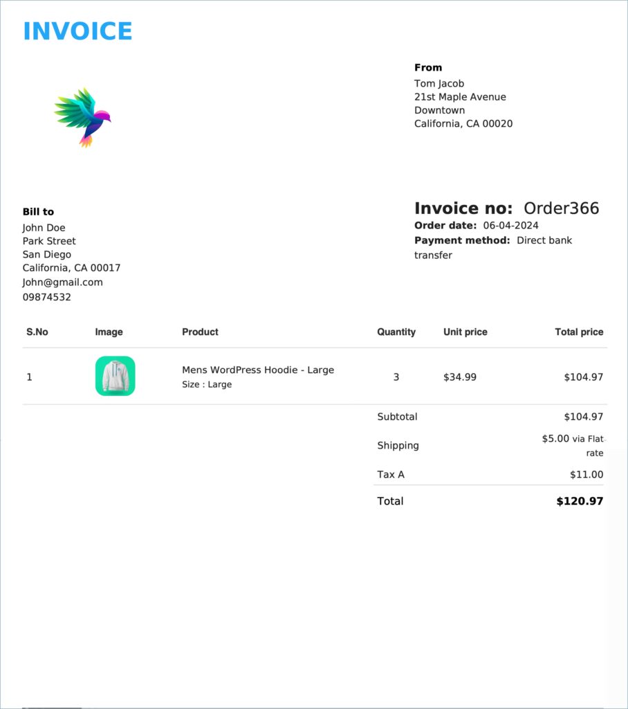 Invoice after enabling the Use latest settings for invoice option