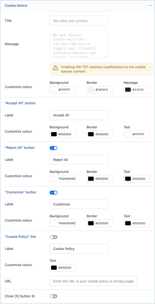 Banner Customization Options – GDPR Cookie Consent