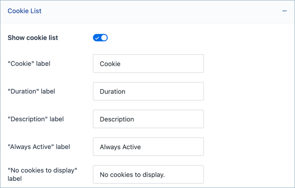 Customize Cookie List – GDPR Cookie Consent