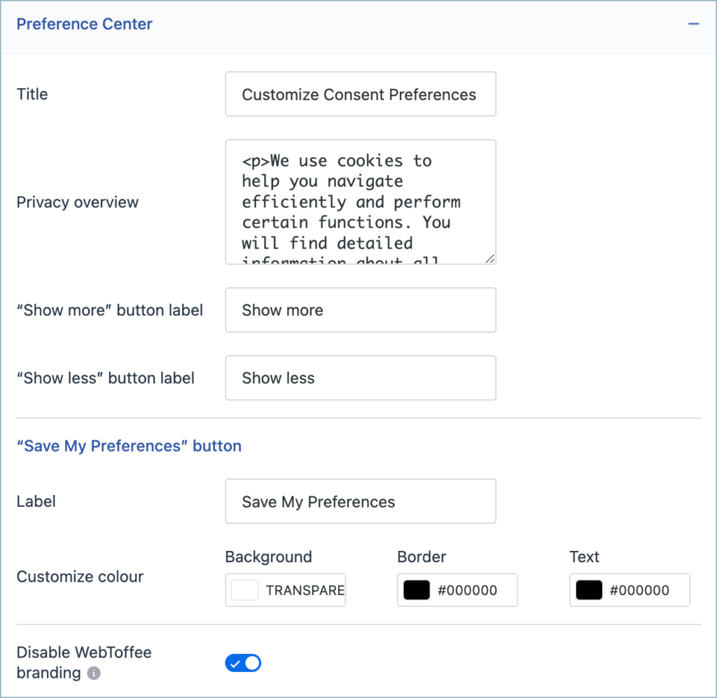 Customize Preference Centre – GDPR Cookie Consent