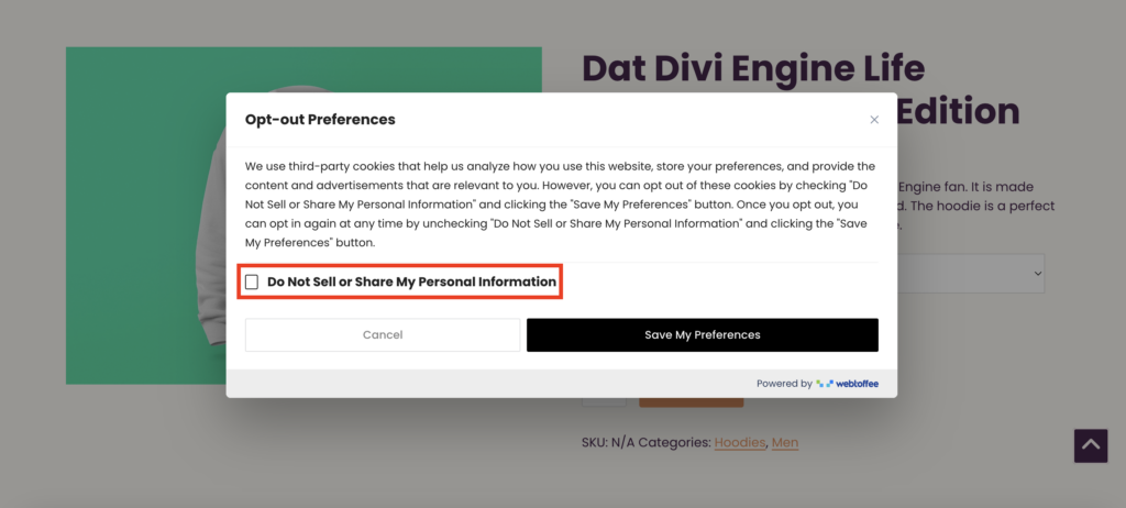 Opt-out consent preferences settings