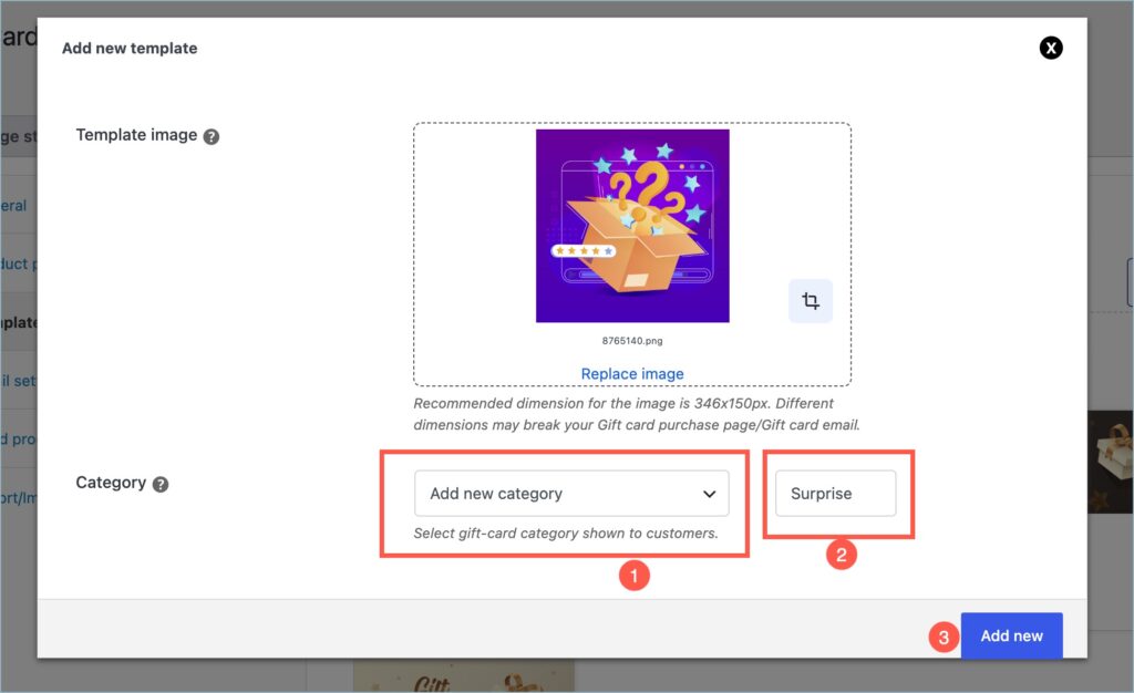 Adding a new template category - Gift cards