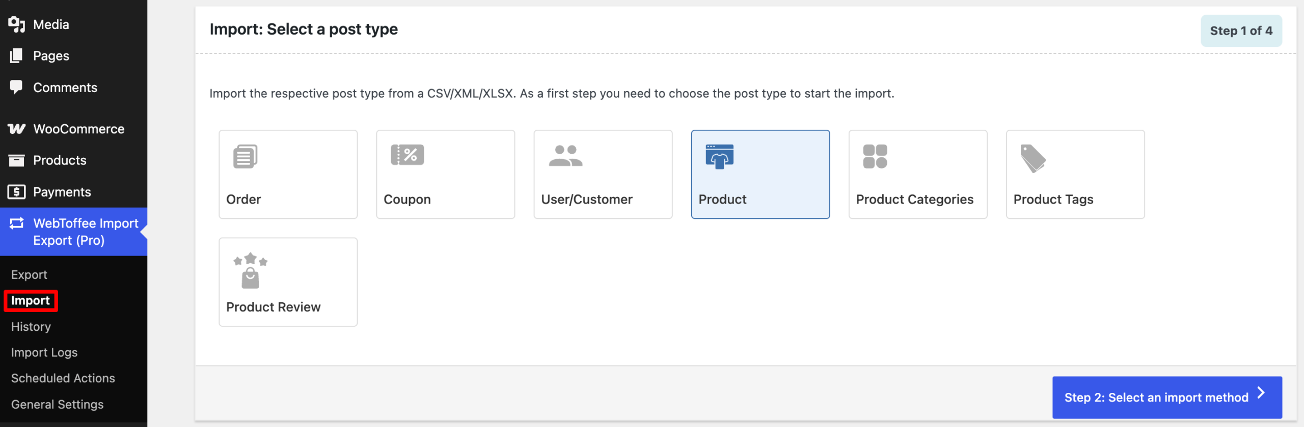 Selecting product as post type