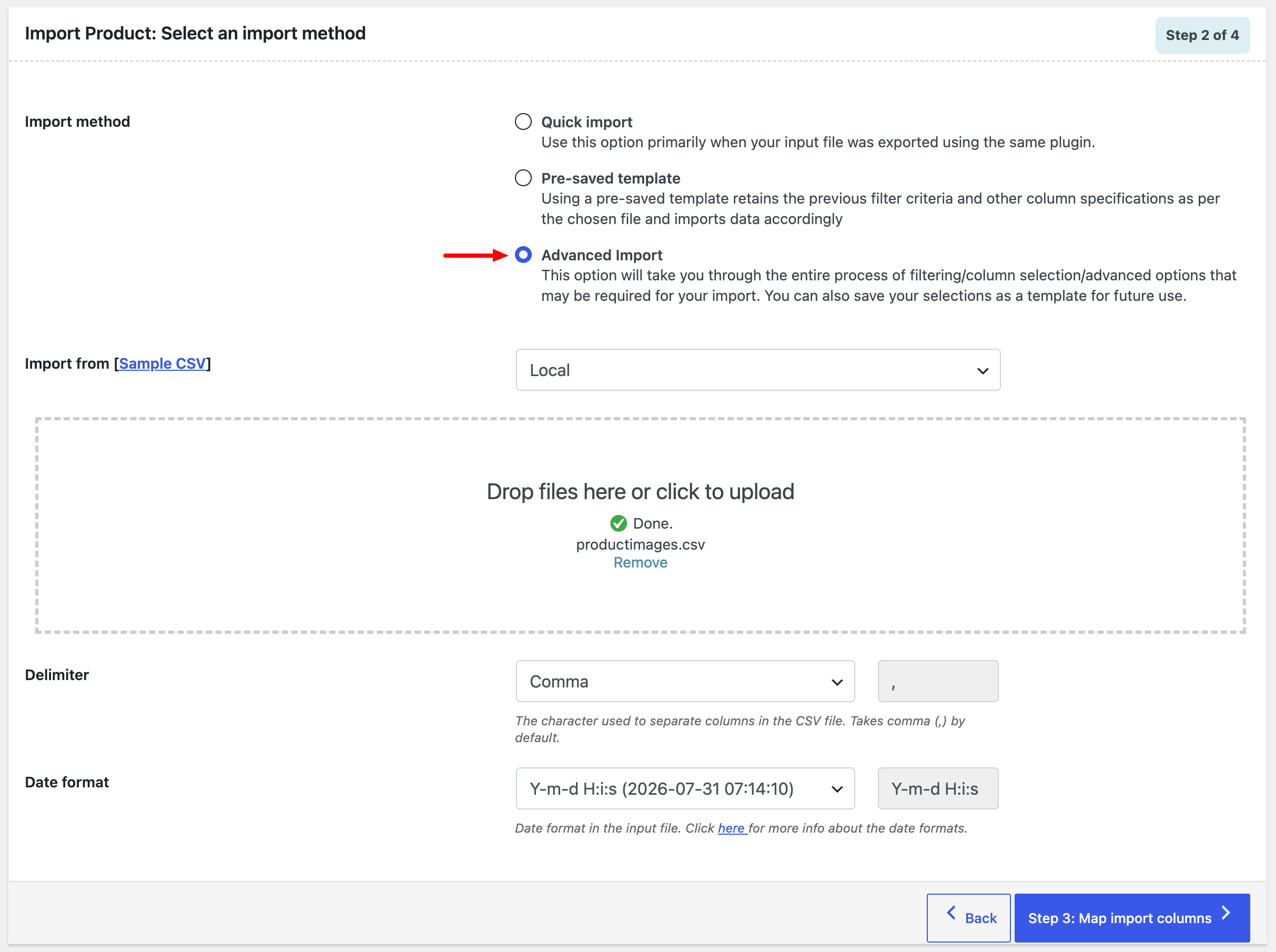 Product import options