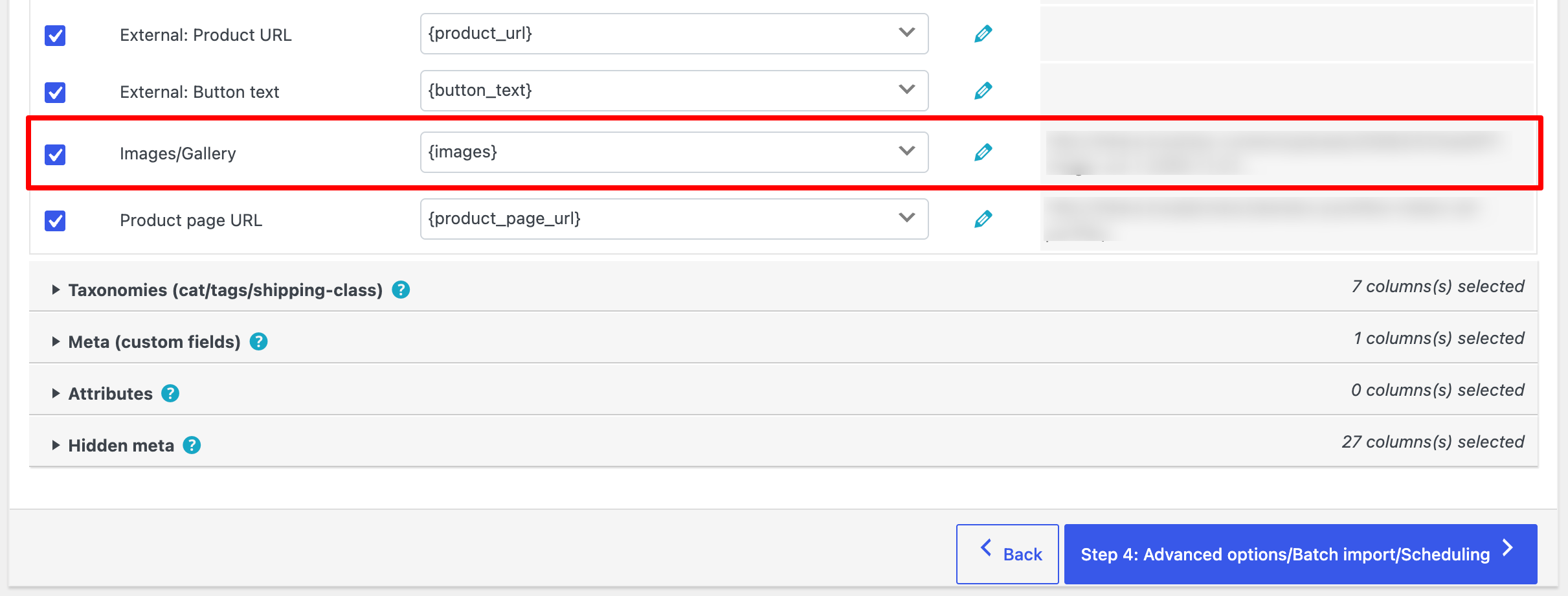 Mapping import columns with image