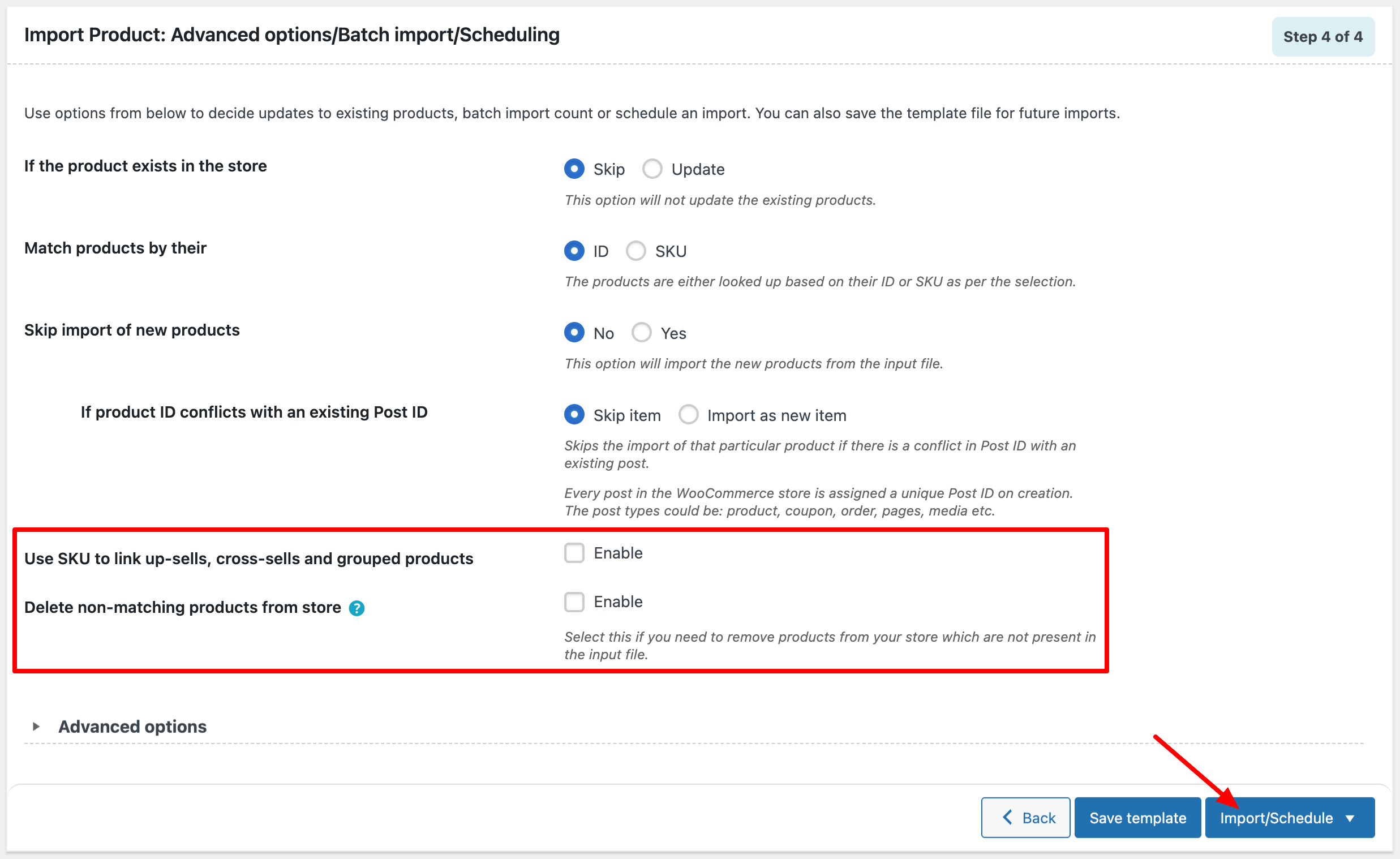 Setting up the final import options for products and images