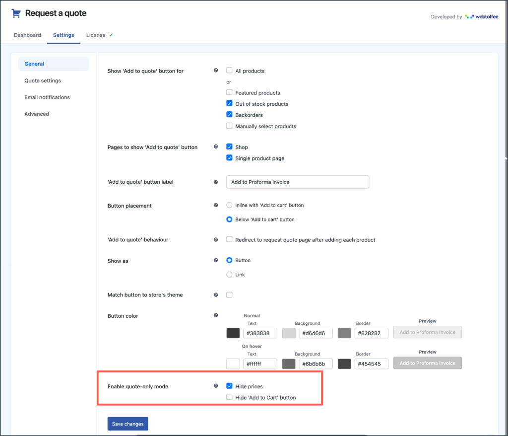 Hide Prices option disabled