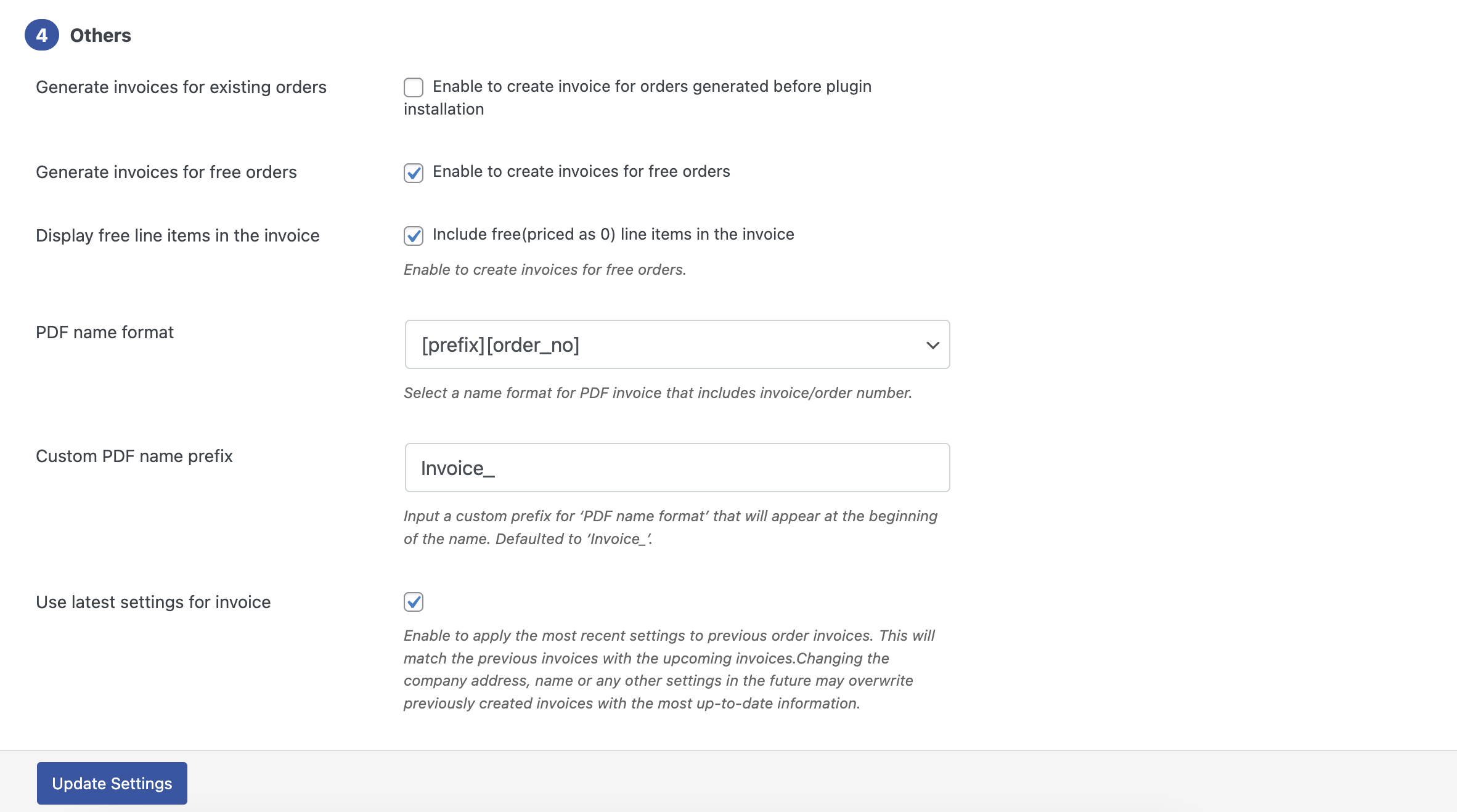 Advanced Settings for Invoices
