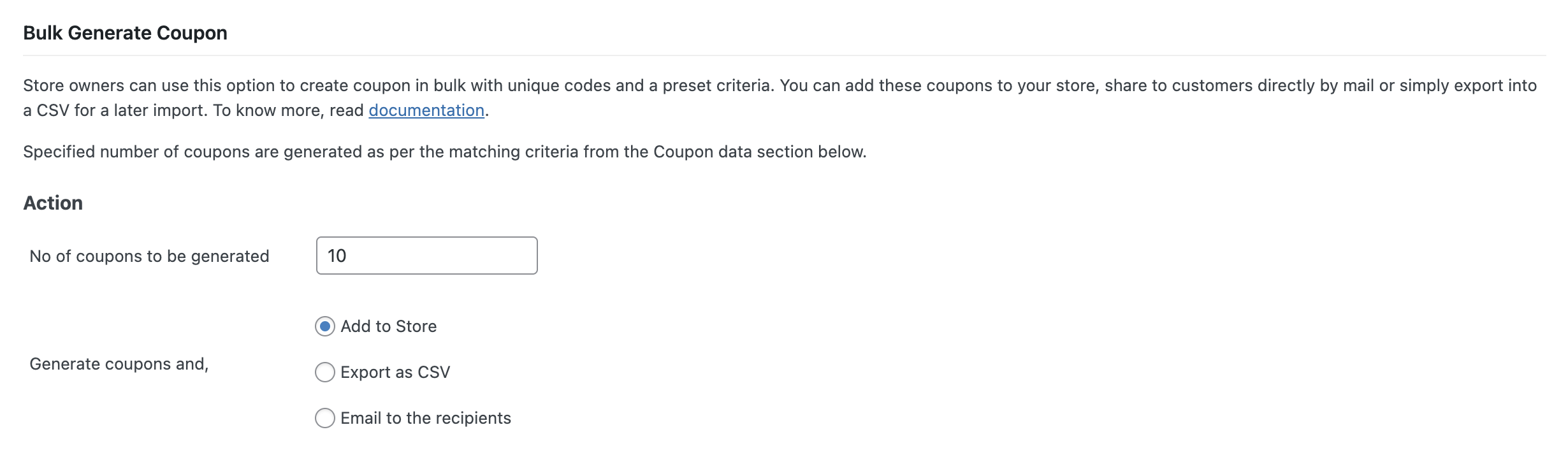 Bulk-generate coupon page