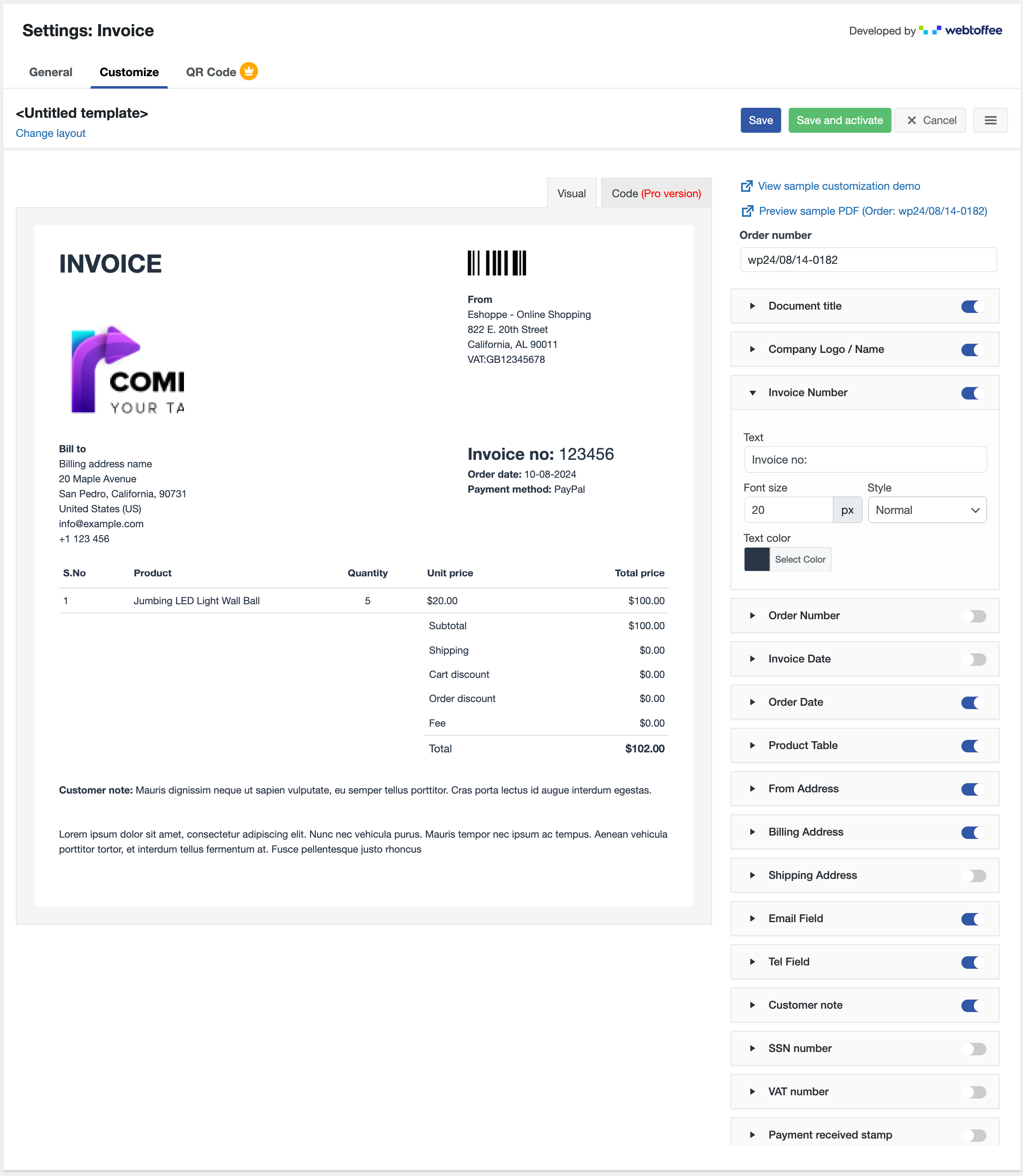 Customize WooCommerce PDF Invoices