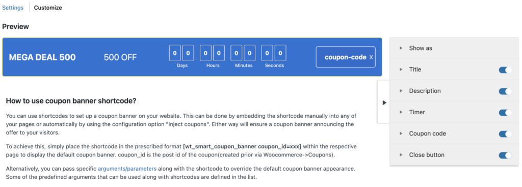 Coupon banner customization features