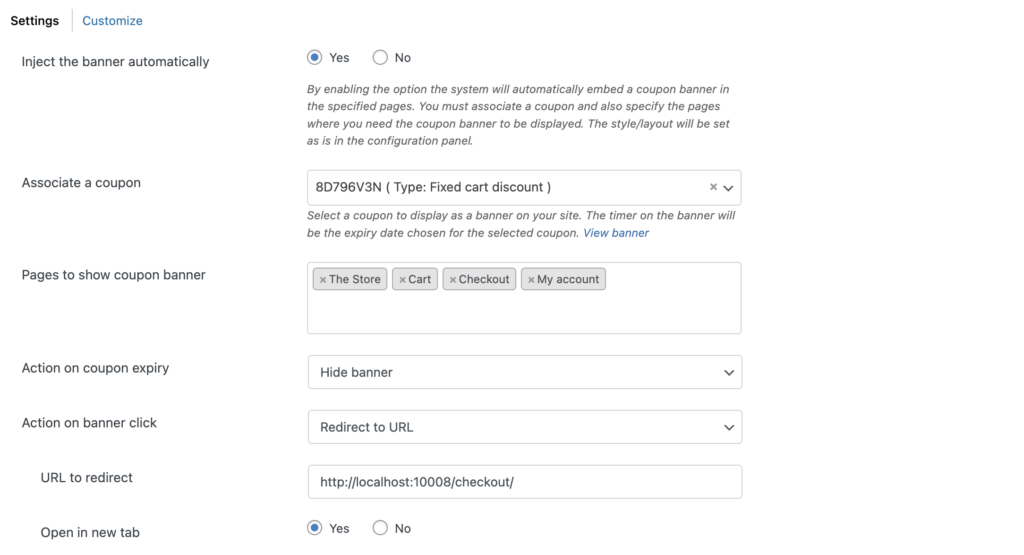 WooCommerce coupon banner general settings