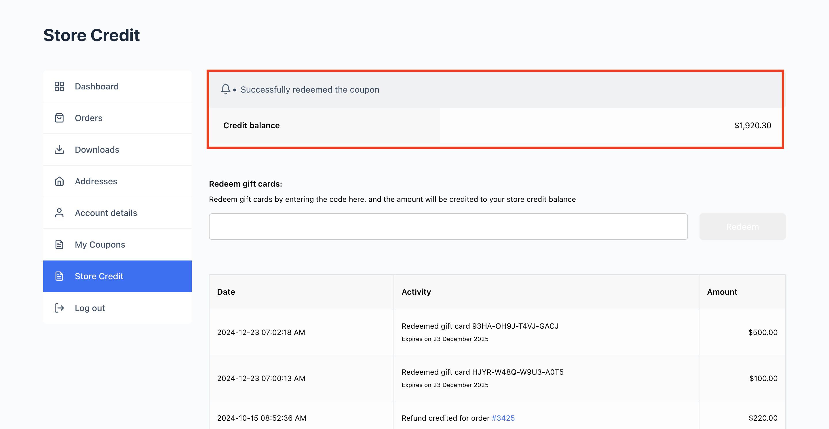 Redeeming WooCommerce prepaid cards