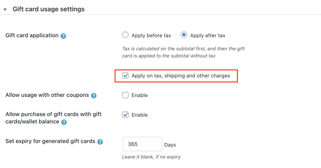 WooCommerce Gift Card After Tax Settings