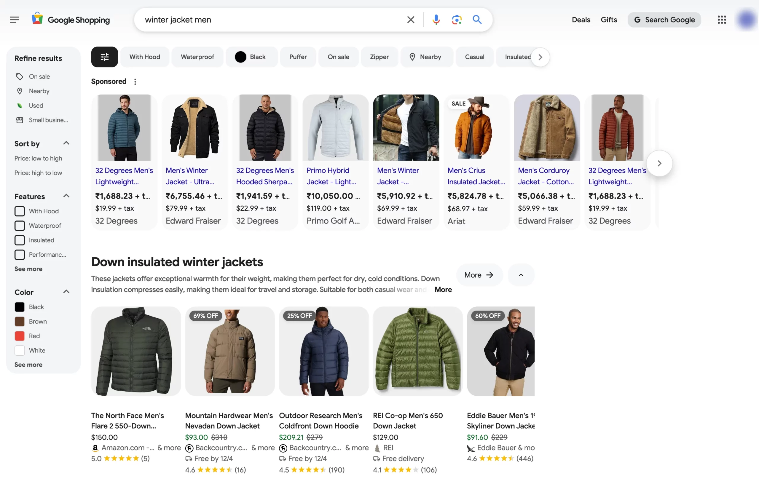 A screenshot of Google Shopping page
