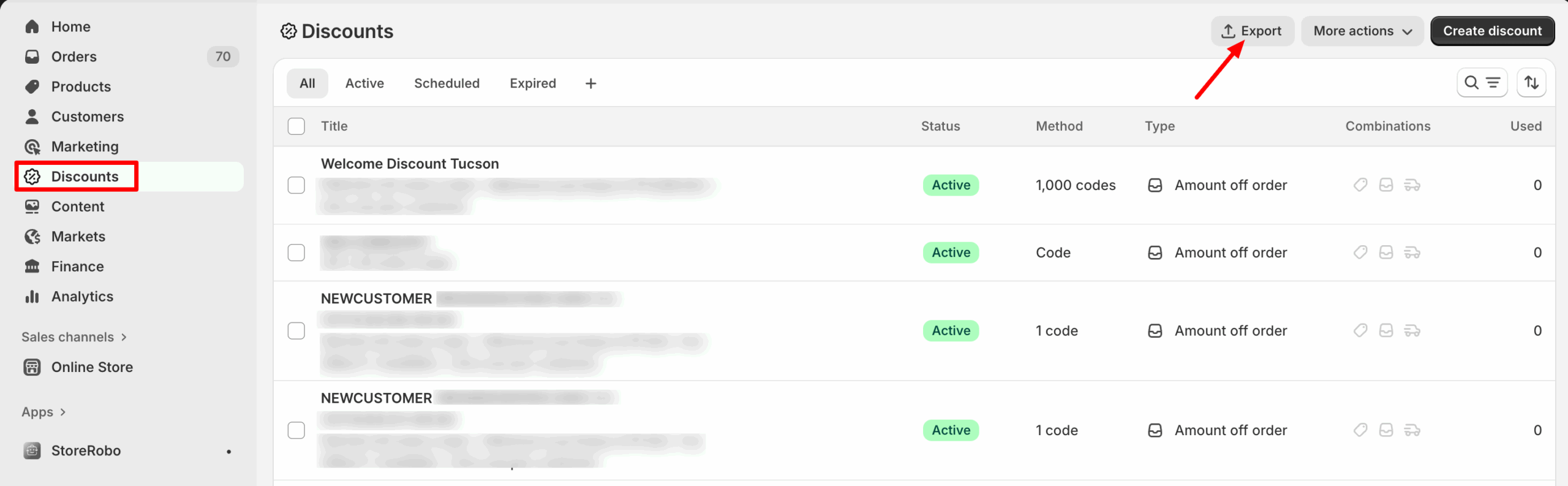 Exporing discounts via Shopify admin