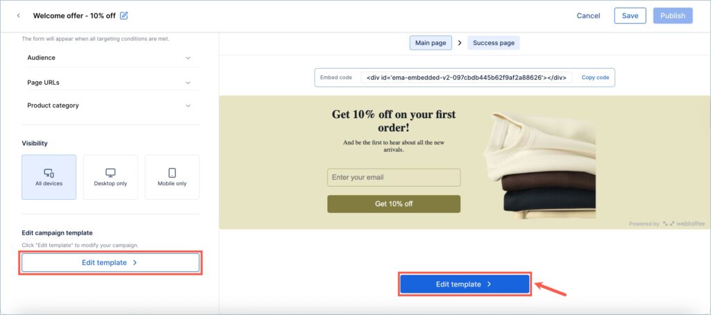 Edit template option - Embed forms