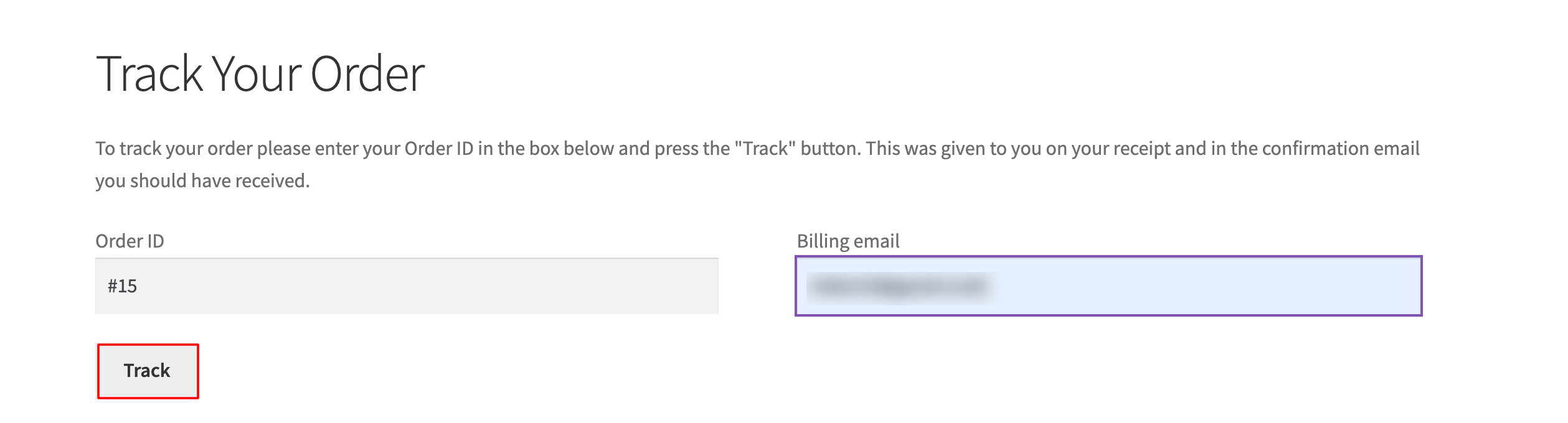 Order tracking enabled in Woocommerce
