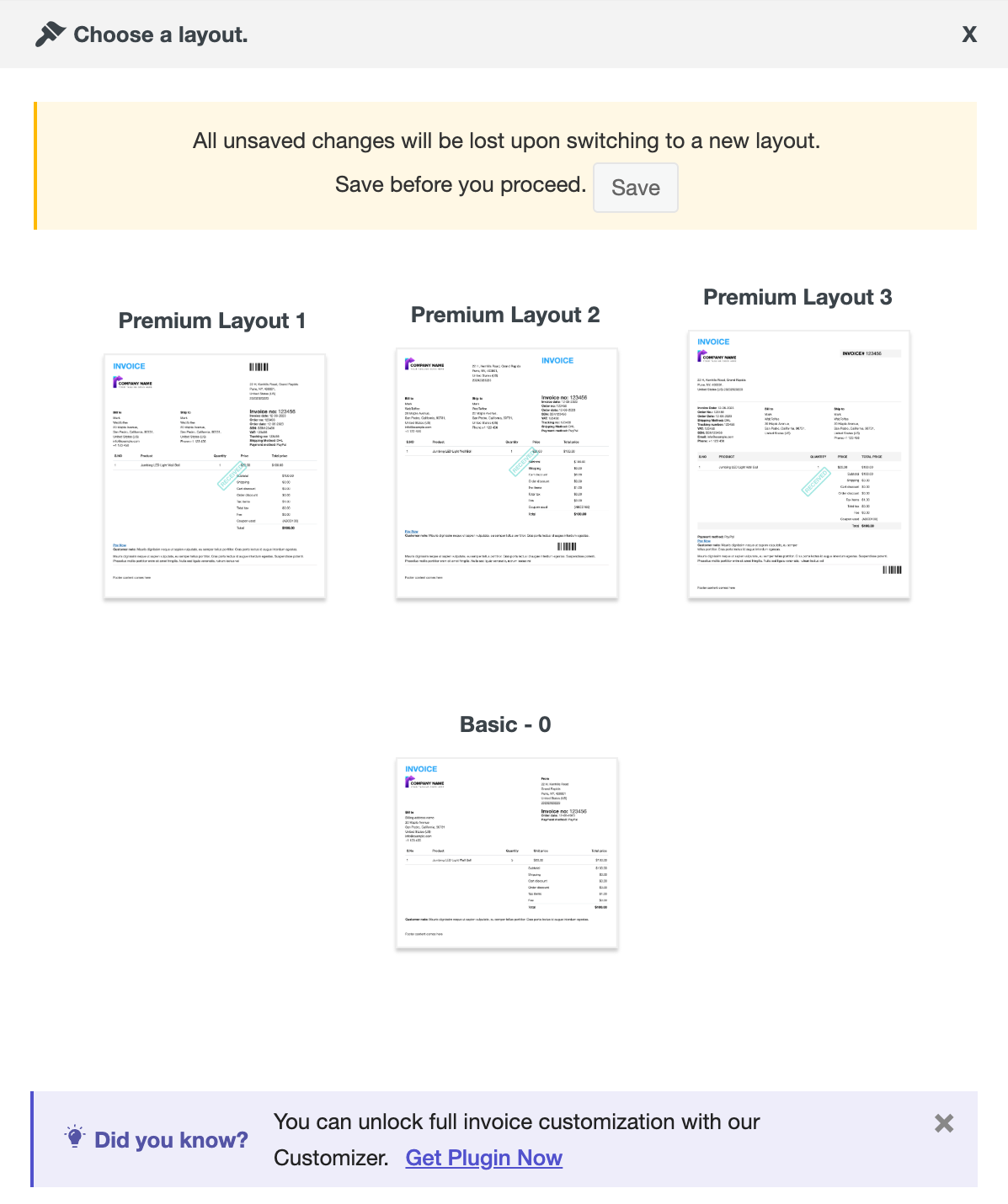 Woocommerce premium invoice templates