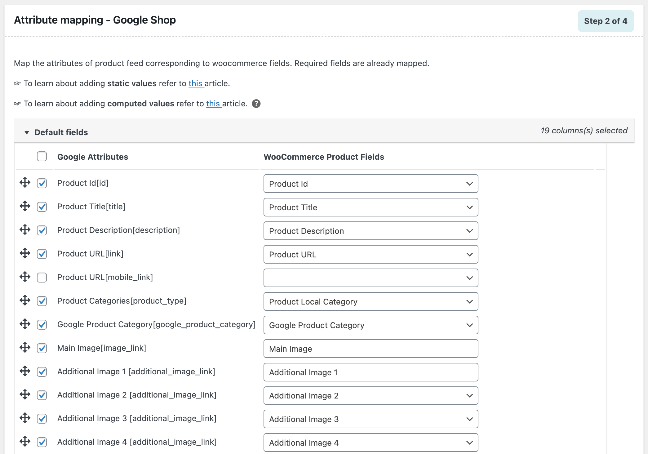 Mapping product attributes