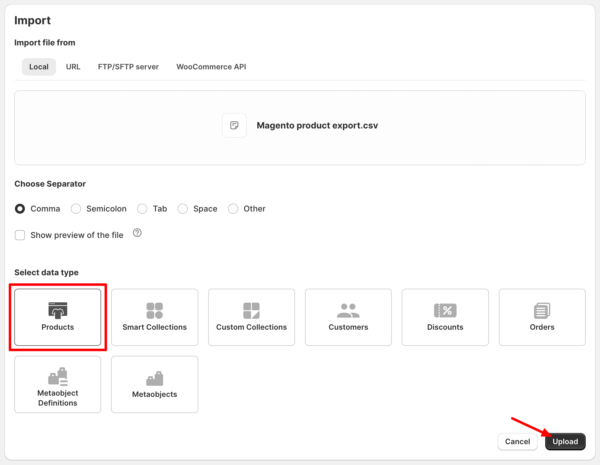 Import Magento products into Shopify