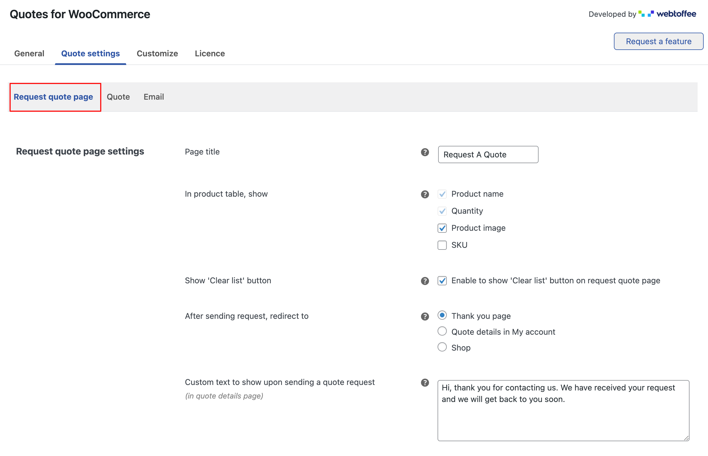 Set up request a quote page for WooCommerce