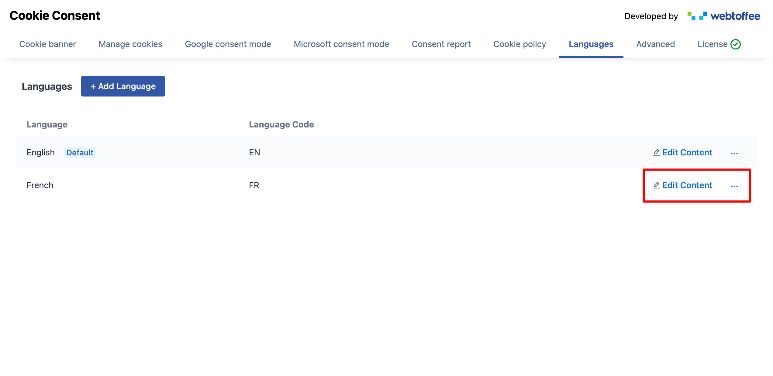 Translate cookie banner message