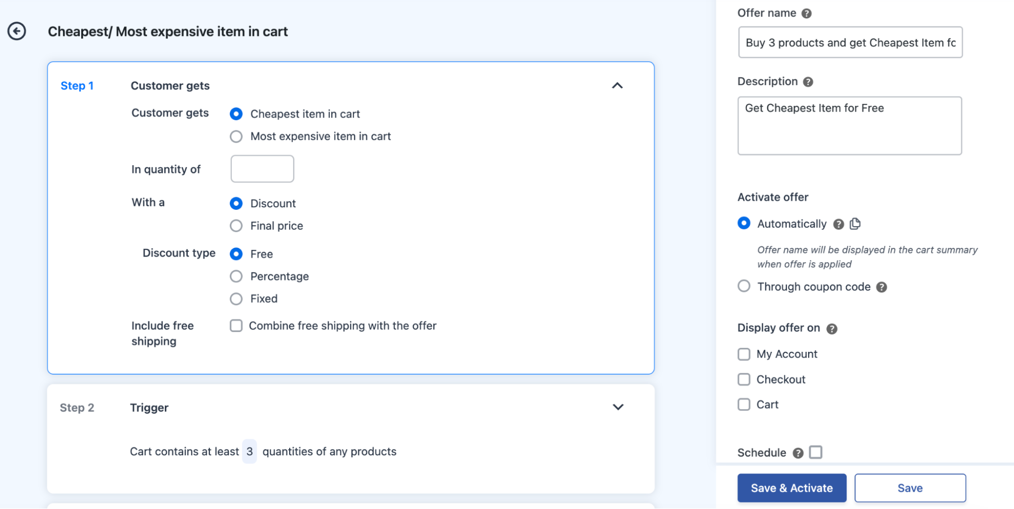 Create cheapest item as BOGO