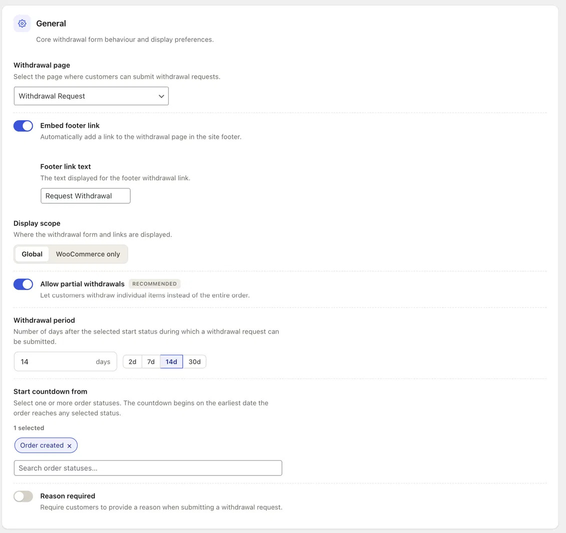 Withdrawal Settings