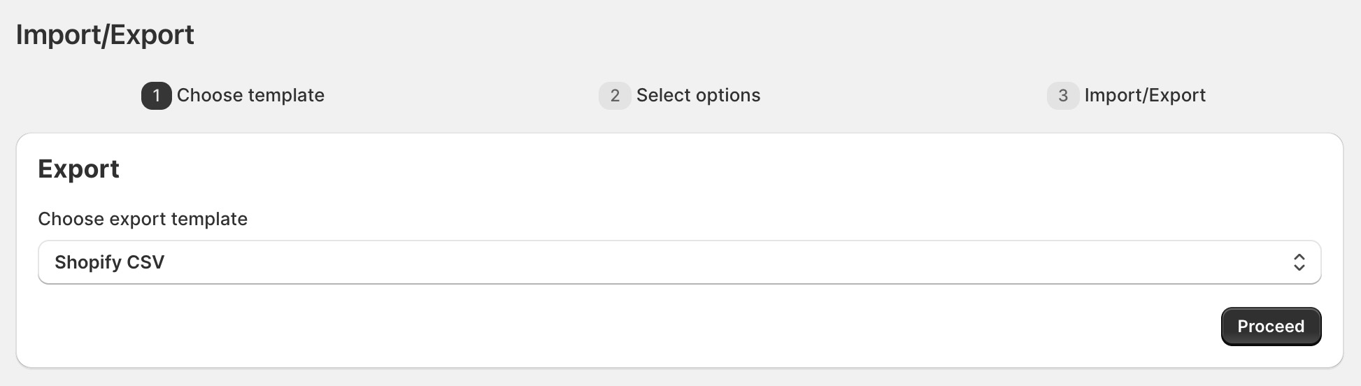 Choosing the Location export template