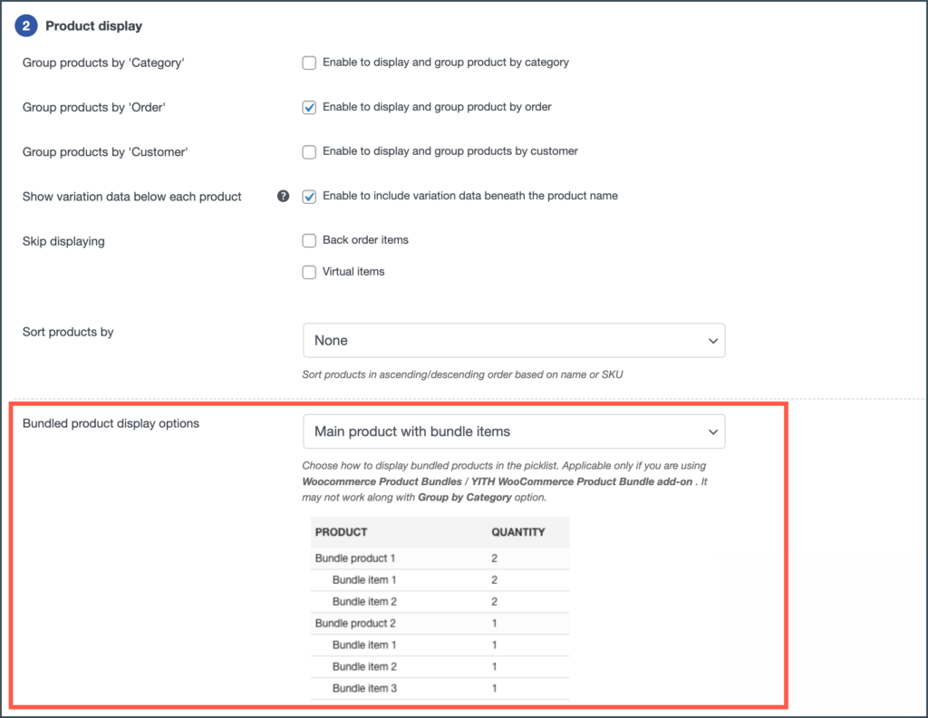 Bundled product display options