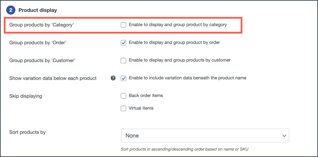 Disable - Group by category