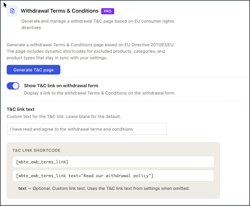 EU withdrawal button - Withdrawal terms and conditions